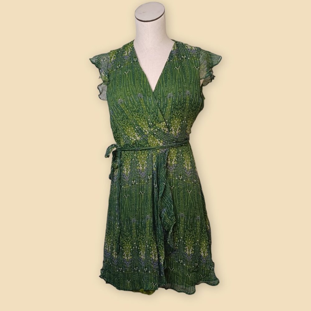 SOPHIA EUGENE | Anthropologie • Size 12 silk wrap dress green chiffon women's